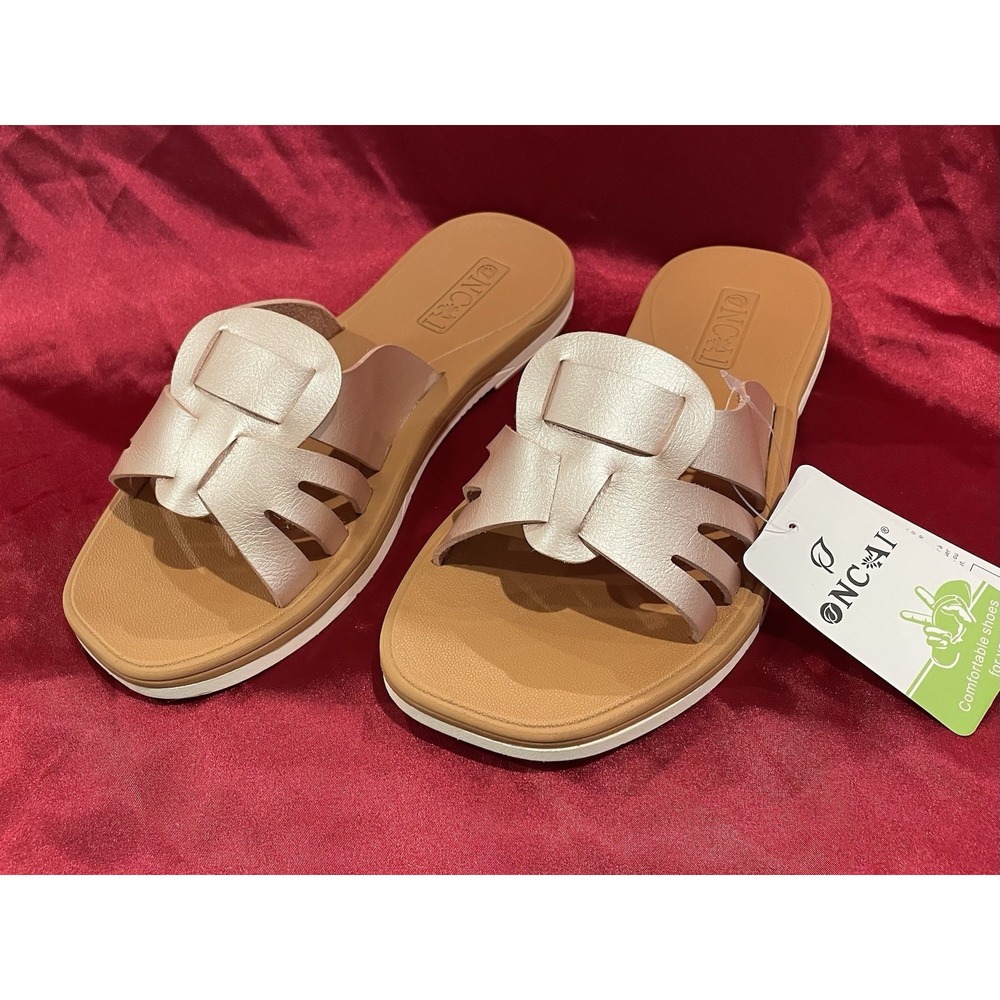ONCAI Womens Sandals,Flat Dressy Square Toe Summer Beach Slides‎ for Ladies 7.5